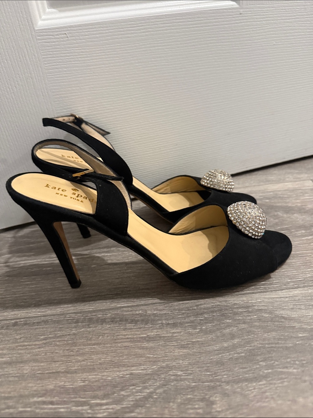 Kate Spade Black Crystal-Embellished Slingback Heels Size 10 - Picture 4 of 6